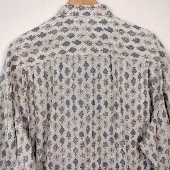 Reunion Shirt Mens XL Tan Long Sleeve Button Up Rayon All Over Print AOP Y2K VTG - Picture 10 of 12